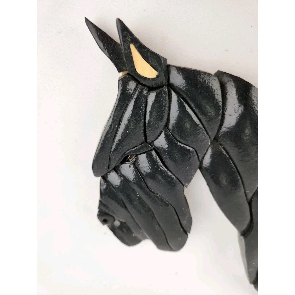 Vtg Wood Intarsia‎ Giant Black Schnauzer dog Working Handmade Wall Art Artisan